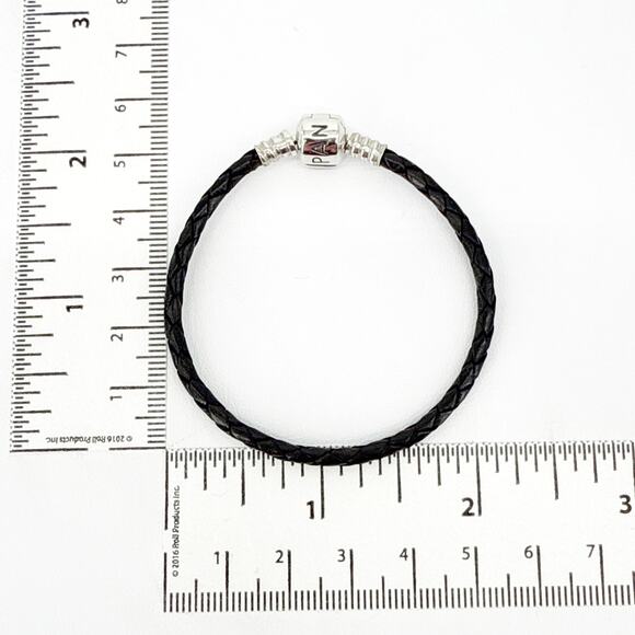 PANDORA Moments Woven Leather Bracelet with Silver Clasp in Black 17cm - Picture 8 of 10
